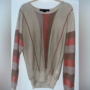 Marc by Marc Jacobs Tan Brown & Coral Striped Lightweight Sweater Metallic Sz L